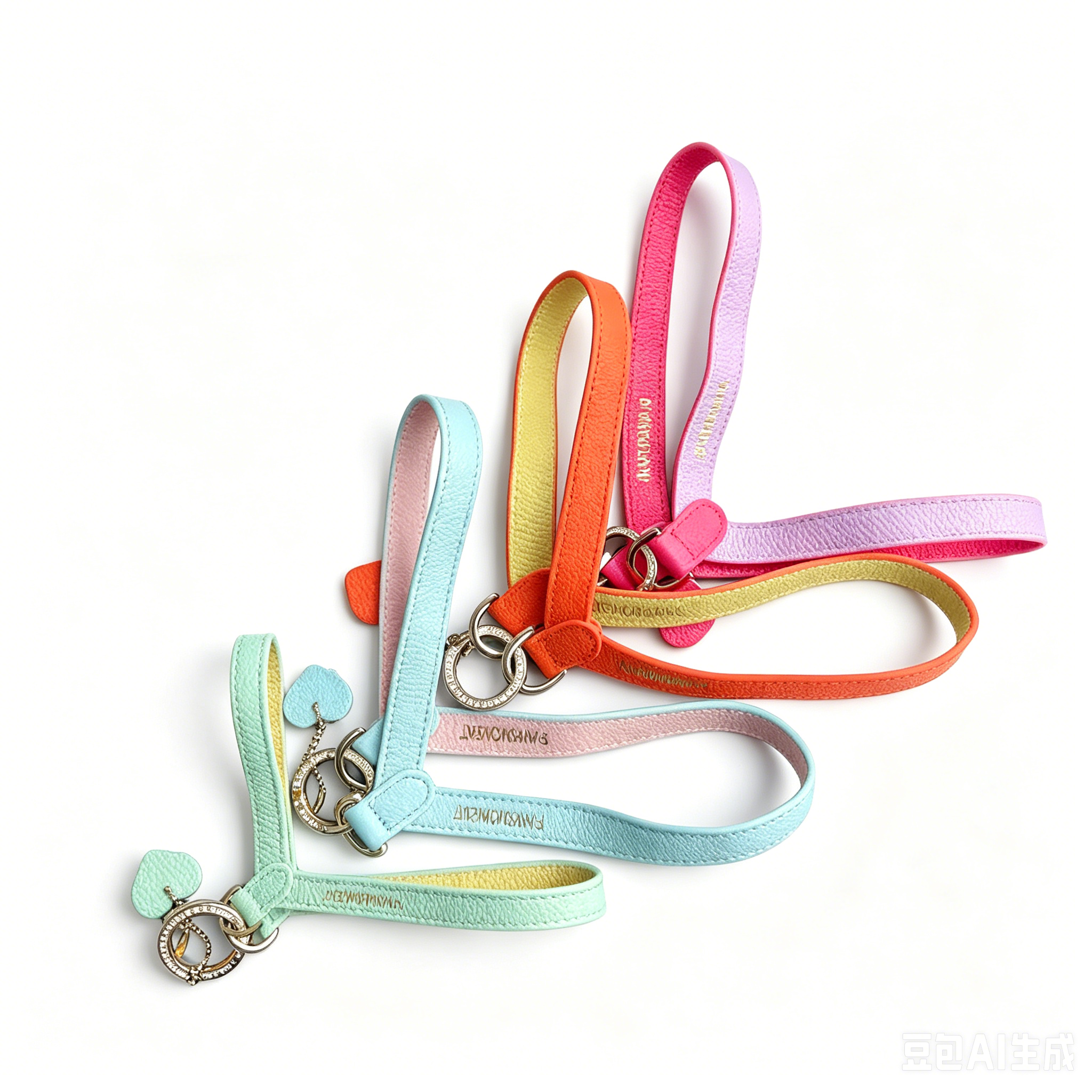 Genuine Leather Dog Leash Lightweight Two-Tone Pet Walking Lead with Rhinestone Ring & Heart Charm Adjustable Soft Leather Puppy Leash for Small Cats Dogs