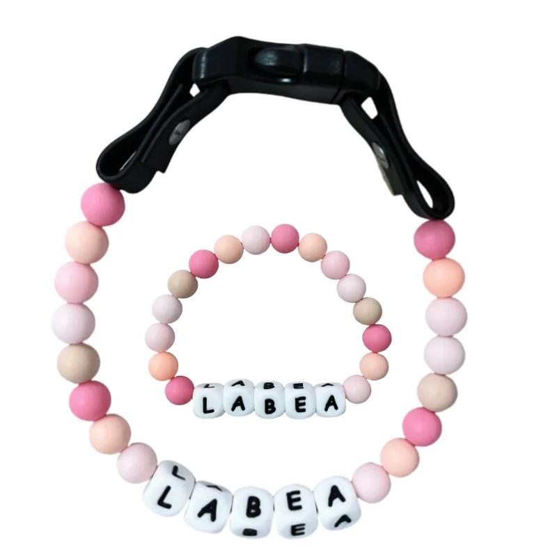 pet Beaded Name collar with friendship bracelet set Custom dog Collar with Beads DIY Name Dog necklace dog Pearl Beaded Collar