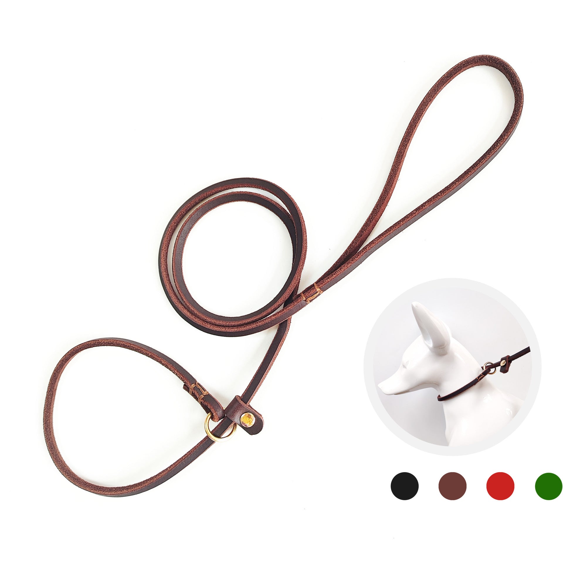 Genuine Leather Slip Lead Dog Leash Handmade Cowhide Training Dog Lead Adjustable Anti‑Pull Puppy Walking Control Leash for Small Medium Dogs