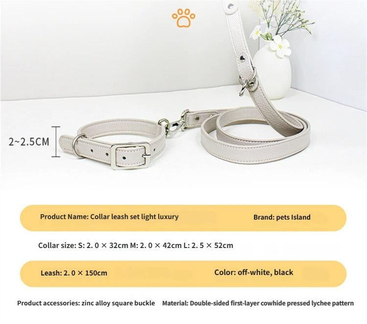 Genuine Leather Dog Collar and Leash Set Soft Real Leather Dog Collar Leash pet heavy duty Walking Leash and collar