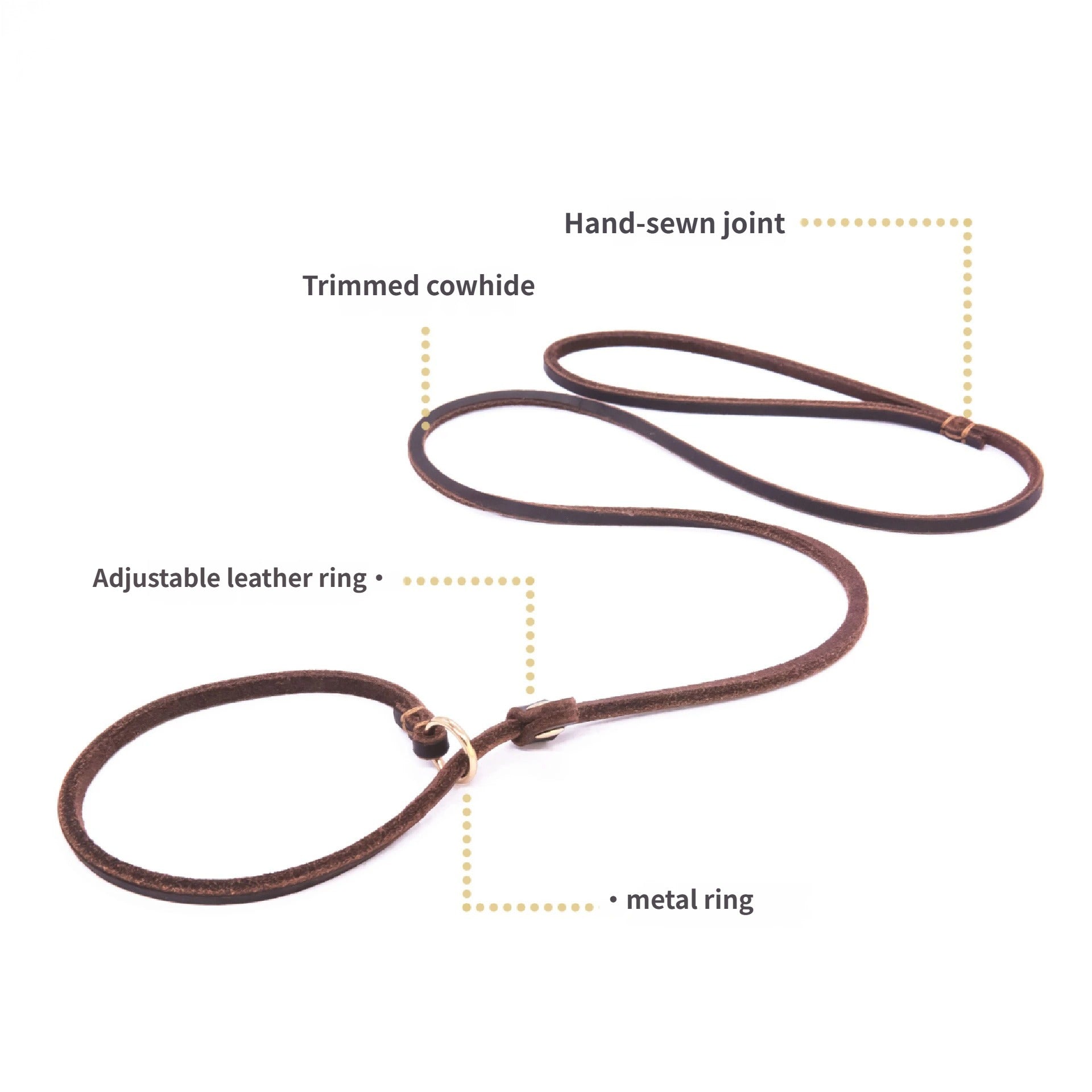 Genuine Leather Slip Lead Dog Leash Handmade Cowhide Training Dog Lead Adjustable Anti‑Pull Puppy Walking Control Leash for Small Medium Dogs