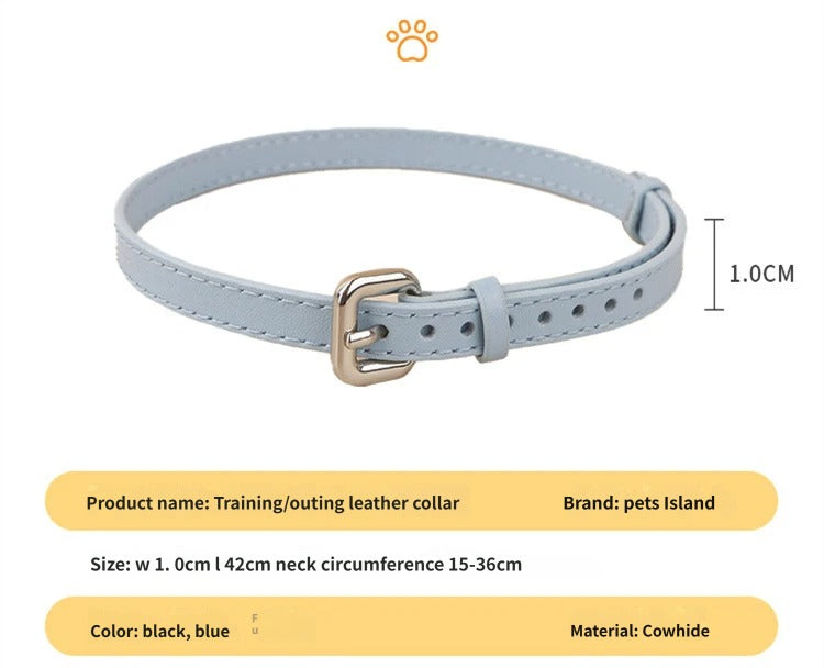 Genuine Leather Cat Collar Adjustable Soft Cow Leather Kitten Collar with Cute Metal Charms Comfortable Pet Collar for Small Cats Kittens Daily Walking
