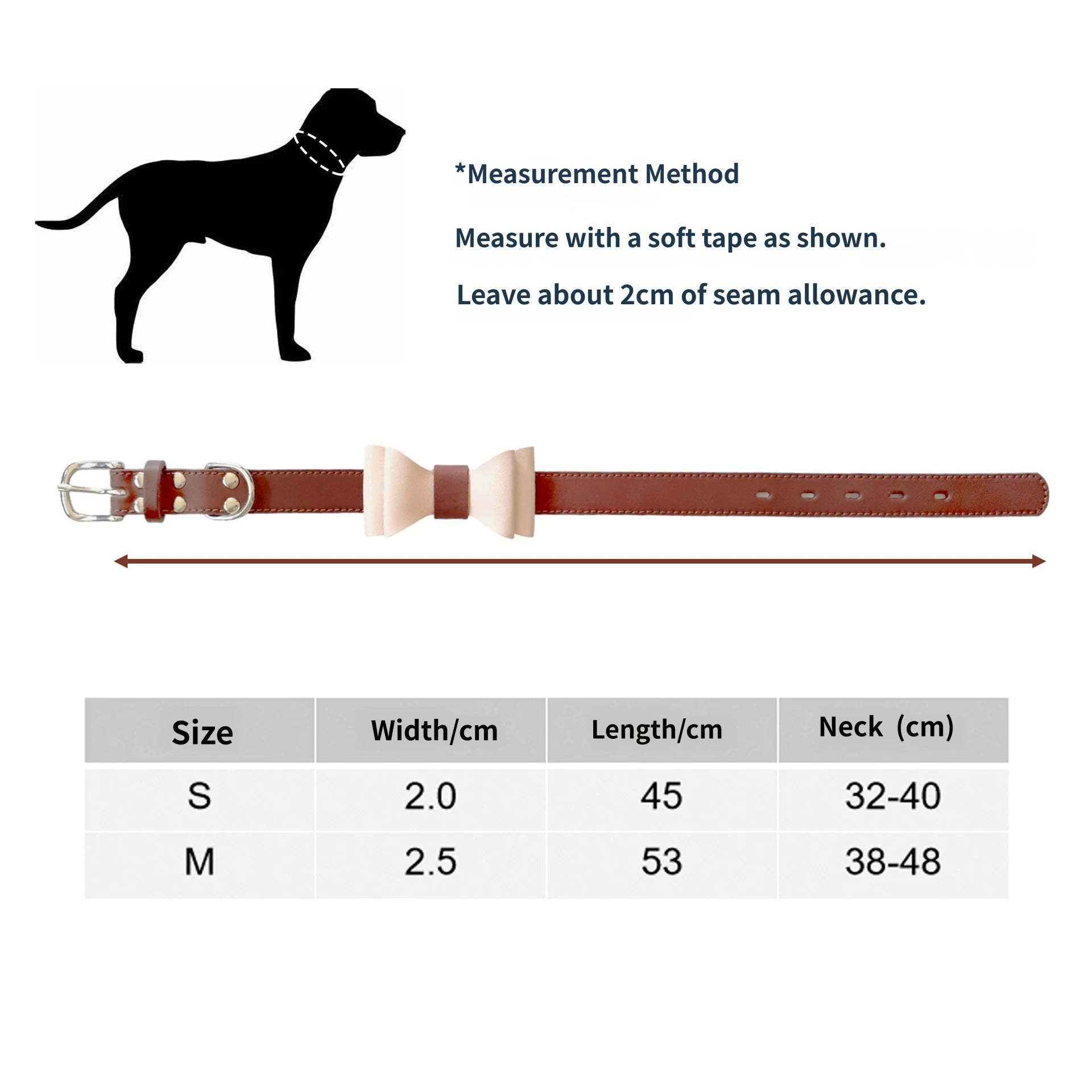 Genuine leather pet Dog Collar with Detachable Bow Tie Full‑Grain Heavy‑Duty Adjustable pet collar for small Medium Large dogs
