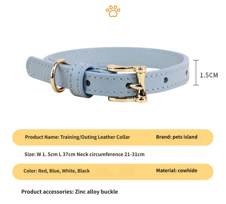 Soft Genuine Leather Dog Collar for Small Dogs handmade Adjustable dog collar with Gold Metal Buckle no-pull Pet Walking Collar