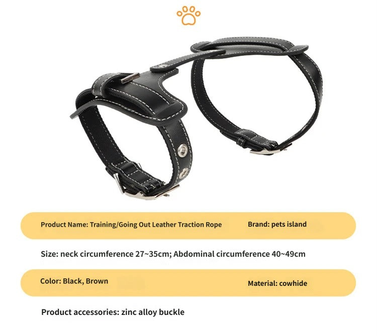 Genuine Leather Dog Harness Adjustable No Pull Pet Walking Harness Heavy Duty Vest Harness for Small Medium Large Dogs