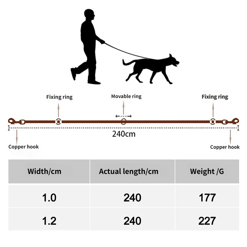 Genuine Leather Dual-Clip Dog Leash Multi-functional heavy duty Leash for Large & Medium Dogs Durable Anti-Pull Walking Training Leash