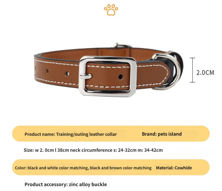 Genuine Cowhide Leather Dog Collar adjustable Two-Tone Leather Pet Collar for Small Medium Dogs adjustable dog walking collar