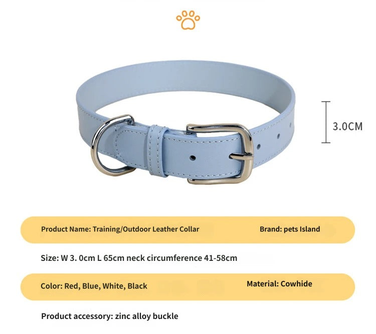 3cm wide Genuine Leather Dog Collar Adjustable Walking Collar for small to Medium Dogs no-pull heavy duty pet collar