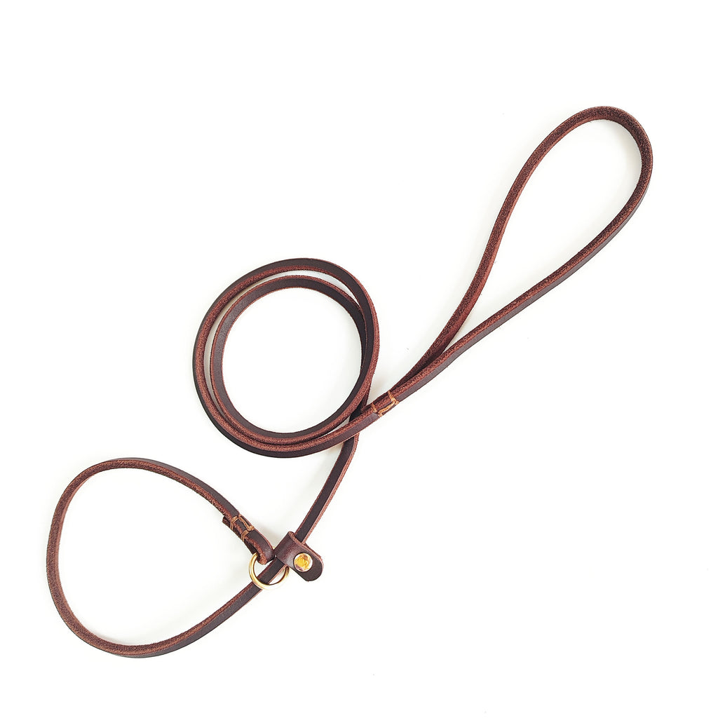 Genuine Leather Slip Lead Dog Leash Handmade Cowhide Training Dog Lead Adjustable Anti‑Pull Puppy Walking Control Leash for Small Medium Dogs