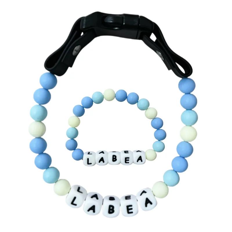 pet Beaded Name collar with friendship bracelet set Custom dog Collar with Beads DIY Name Dog necklace dog Pearl Beaded Collar