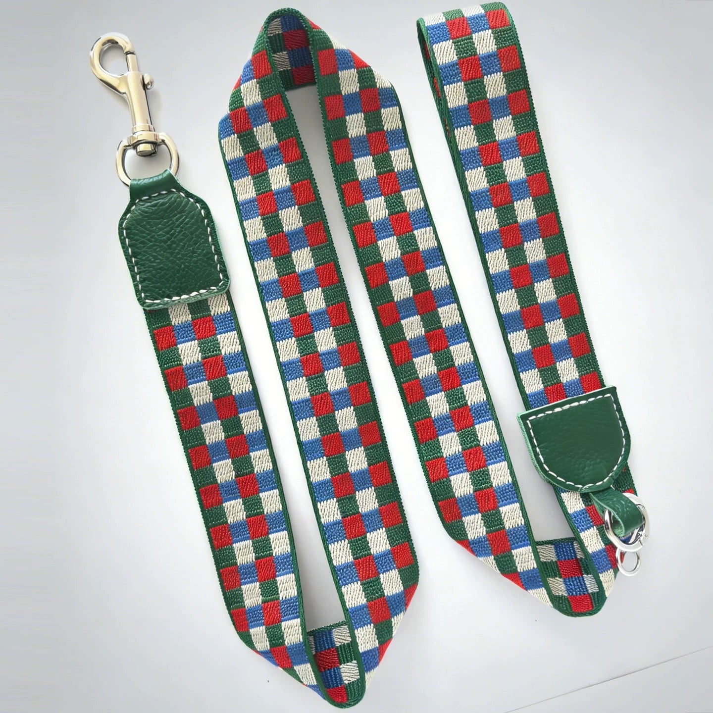 3.8cm Wide Genuine Leather Dog Collar Woven webbing Checkered Pet leash Boho style Adjustable Grid Dog Collar and leash