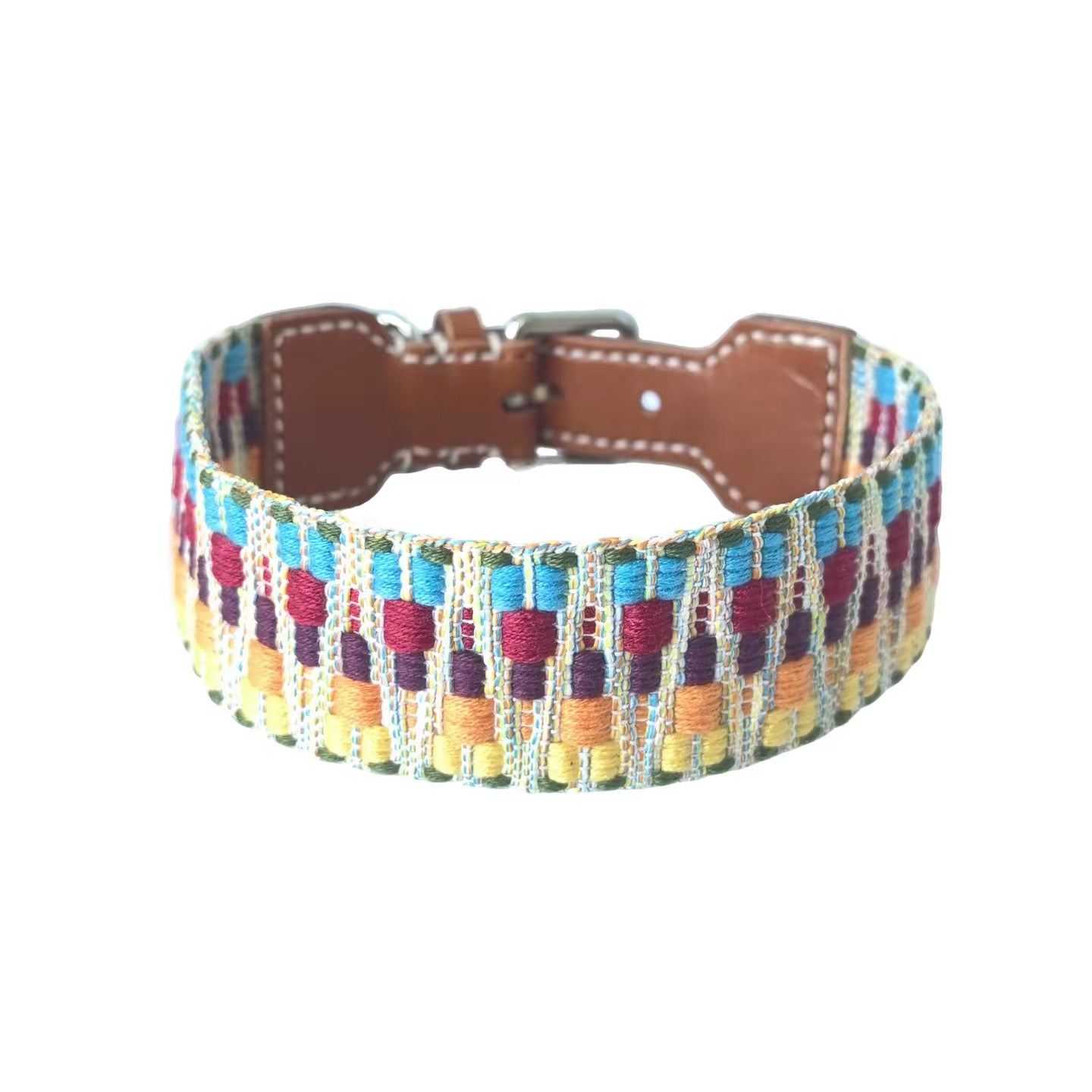 Bohemian Hand Woven Dog Collar 3.8CM Wide Genuine Leather dog collar Soft Cotton Webbing Heavy Duty Pet Walking Leash For Small Medium Large Dogs