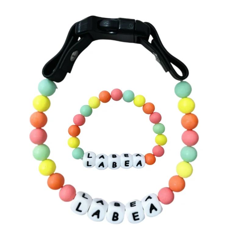 pet Beaded Name collar with friendship bracelet set Custom dog Collar with Beads DIY Name Dog necklace dog Pearl Beaded Collar