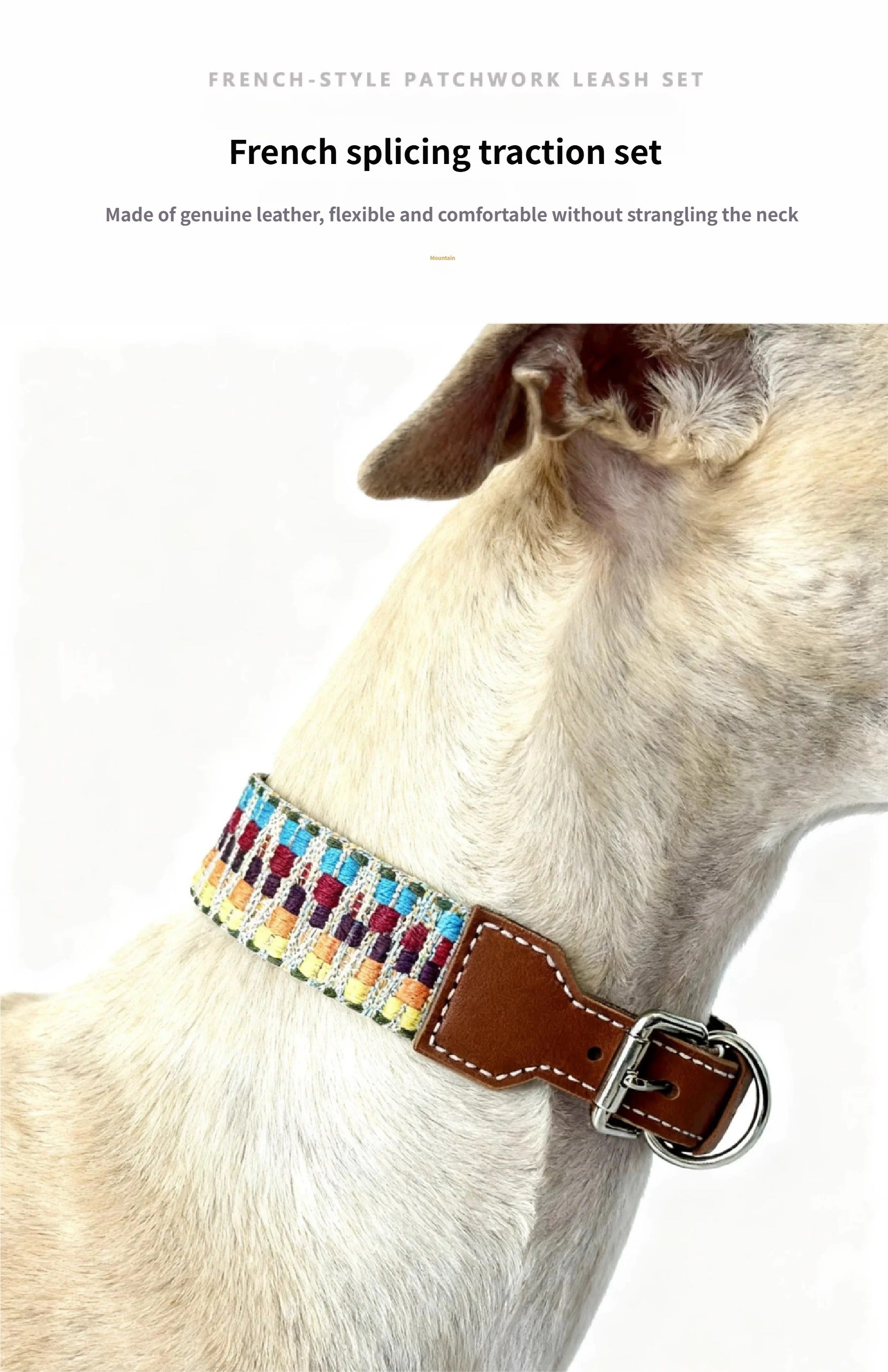 Bohemian Hand Woven Dog Collar 3.8CM Wide Genuine Leather dog collar Soft Cotton Webbing Heavy Duty Pet Walking Leash For Small Medium Large Dogs