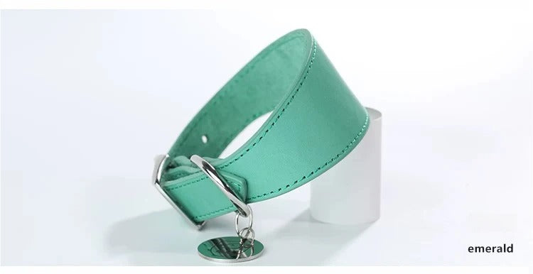 genuine leather Tapered dog collar Extra Wide Pet dog collar for long neck Greyhound Saluki Deerhound Lurcher Whippet Dachshund