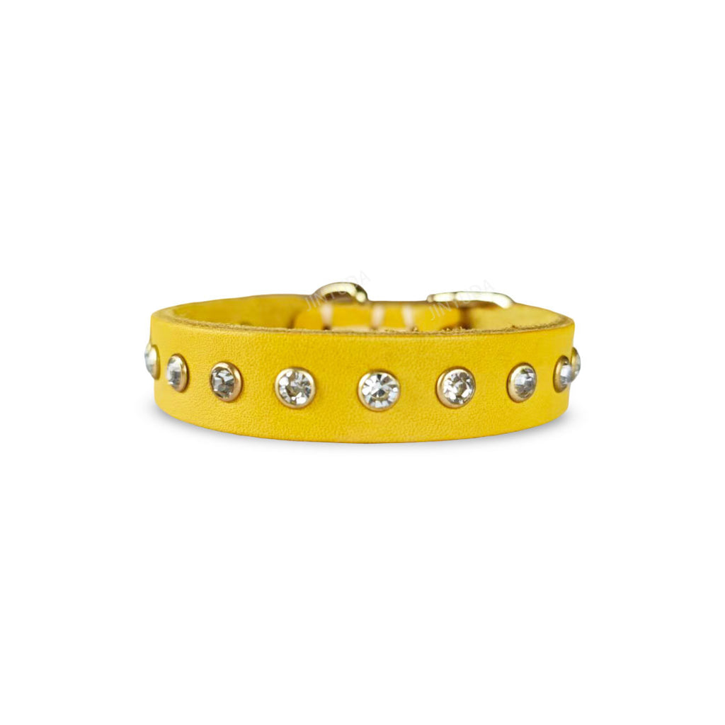 Genuine Leather Dog Collar with  Rhinestone Adjustable Soft Leather Pet Collar Durable no-pull Walking Collar for Small Dogs & Cats