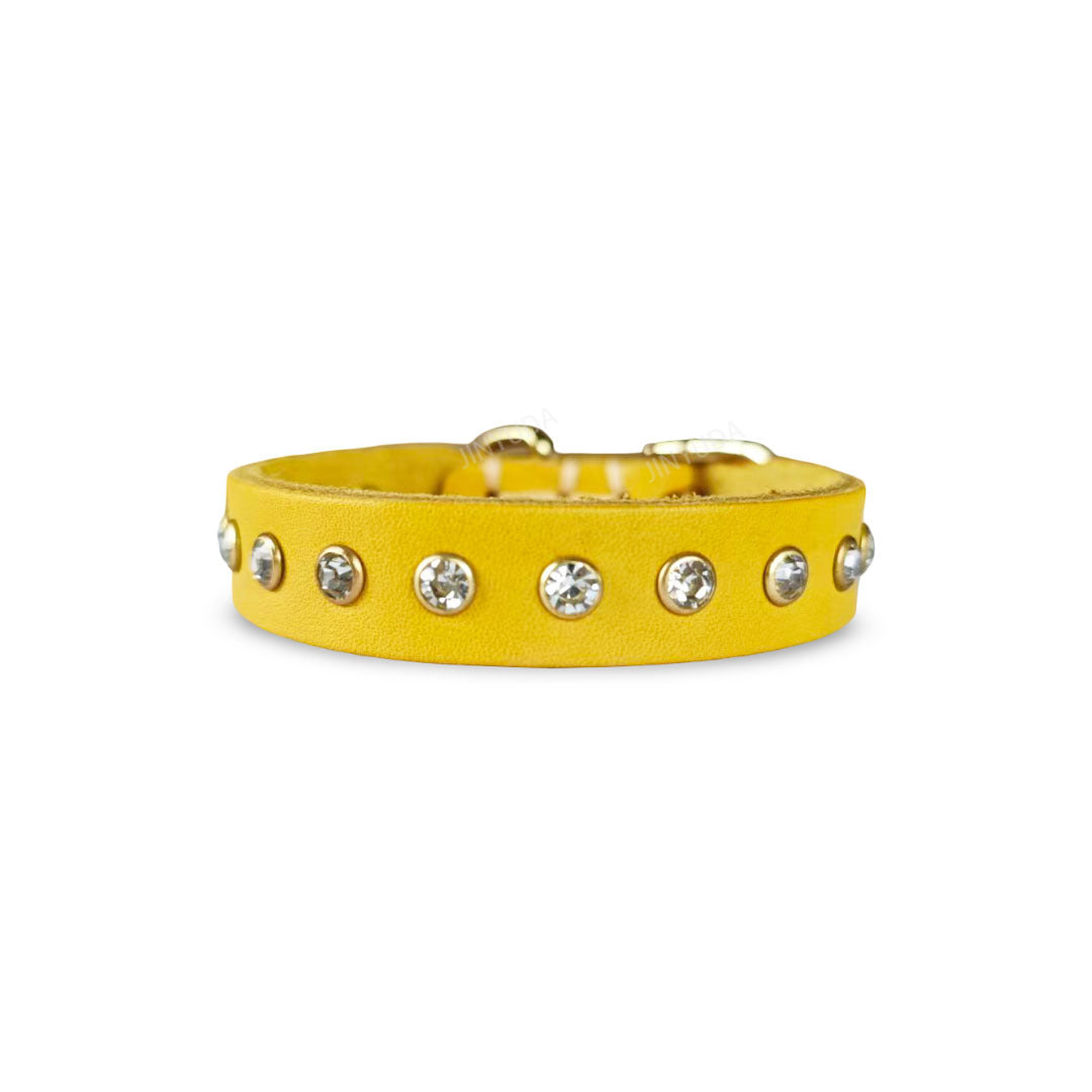 Genuine Leather Dog Collar with  Rhinestone Adjustable Soft Leather Pet Collar Durable no-pull Walking Collar for Small Dogs & Cats