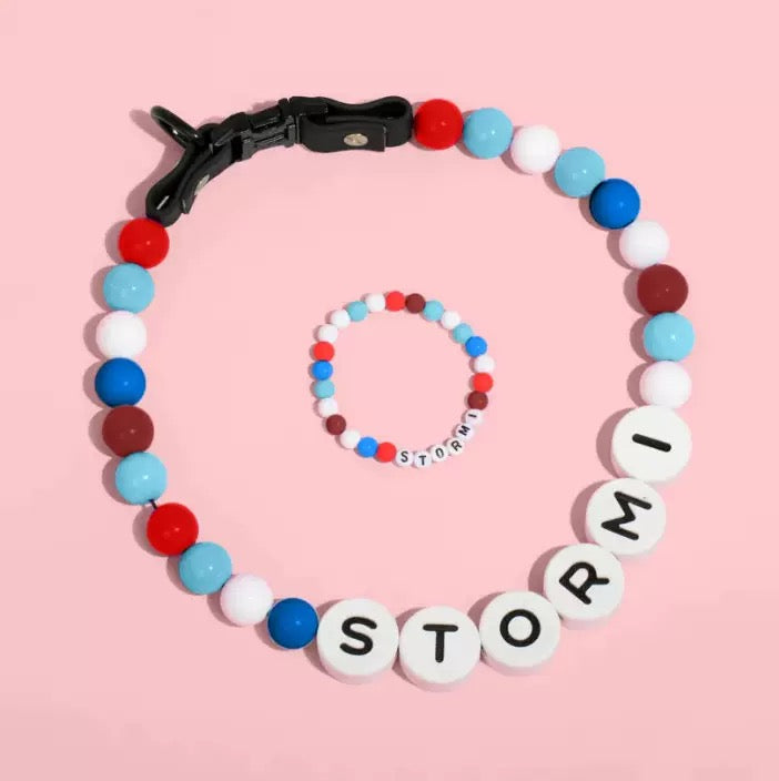 pet beaded name collar with friendship bracelet