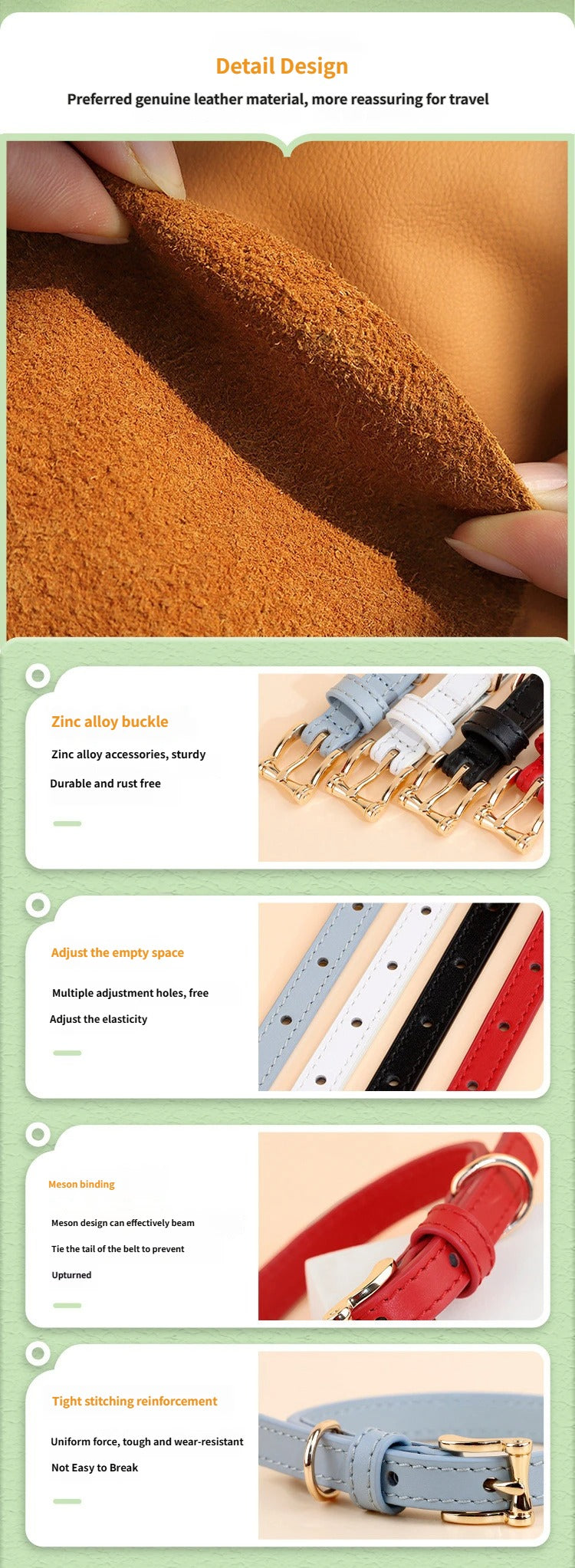 Soft Genuine Leather Dog Collar for Small Dogs handmade Adjustable dog collar with Gold Metal Buckle no-pull Pet Walking Collar