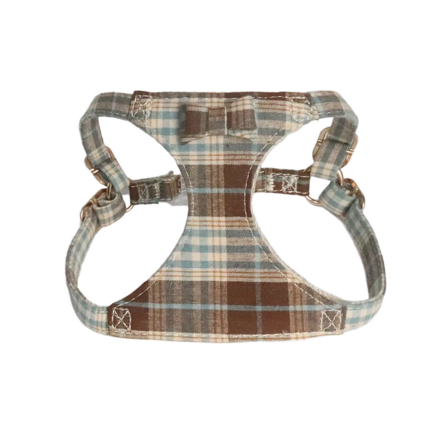 plaid pet harness and leash set with bow detail