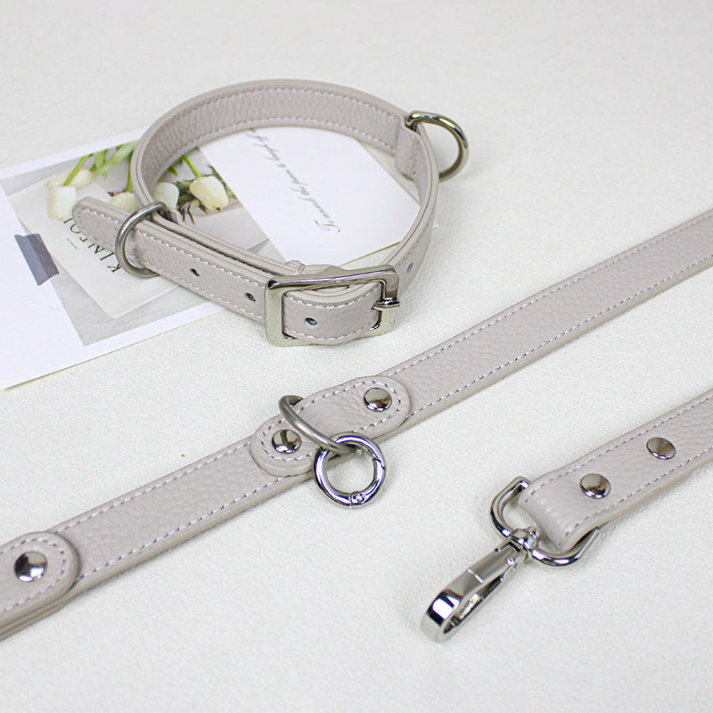 Genuine Leather Dog Collar and Leash Set Soft Real Leather Dog Collar Leash pet heavy duty Walking Leash and collar