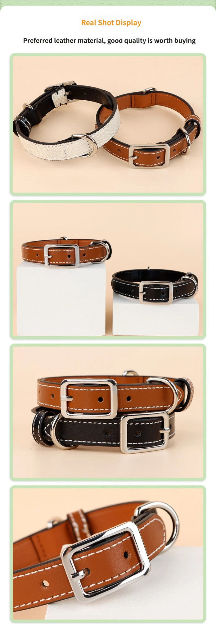 Genuine Cowhide Leather Dog Collar adjustable Two-Tone Leather Pet Collar for Small Medium Dogs adjustable dog walking collar