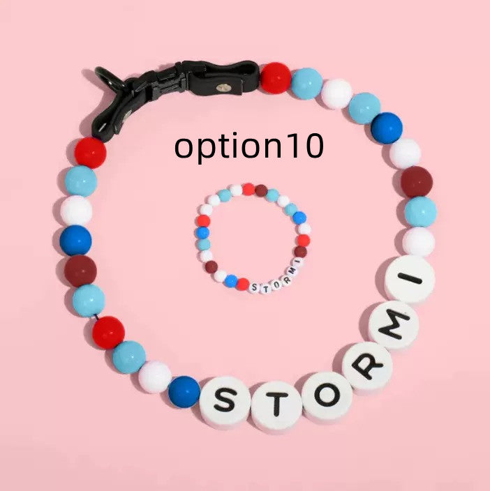pet Beaded Name collar with friendship bracelet set Custom dog Collar with Beads DIY Name Dog Necklace dog Pearl Beaded Collar
