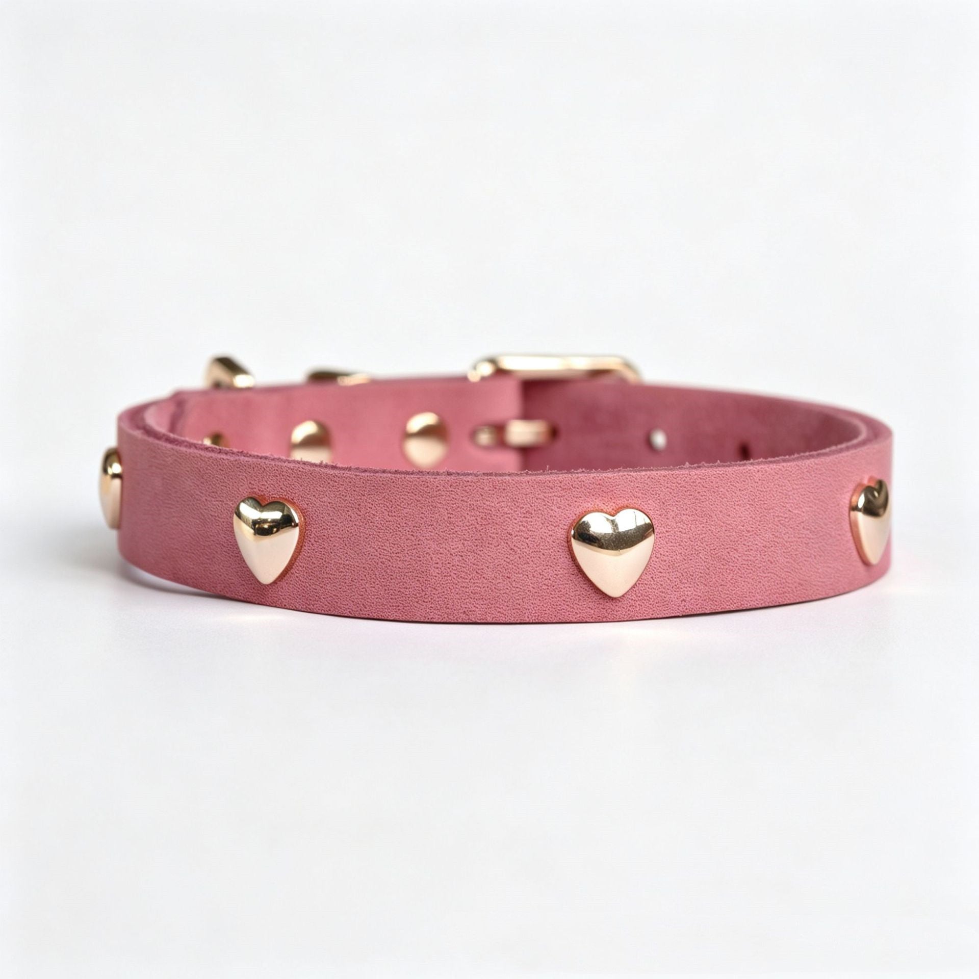 Genuine Full-Grain Leather Dog Collar Gold Heart Rivets Decor adjustable Pet Collar heavy duty no pull dog walking collar