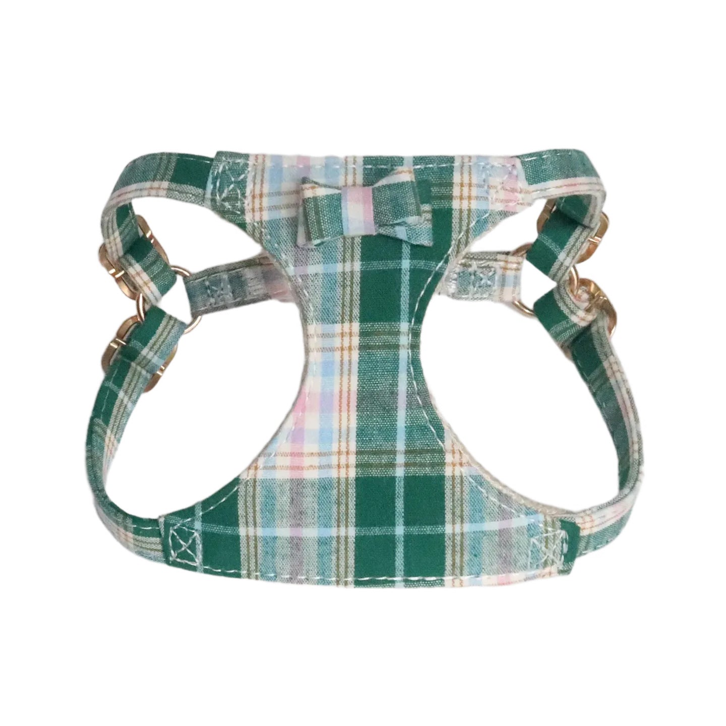 plaid pet harness and leash set with bow detail