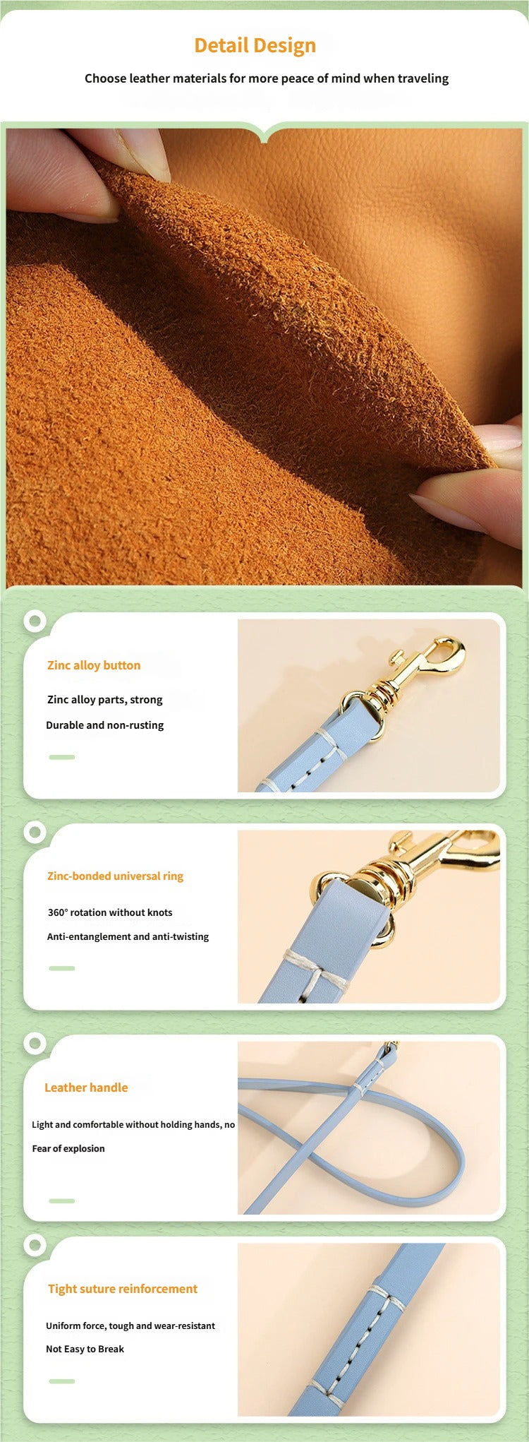 classic Genuine Leather Dog Leash Heavy Duty Soft Real Leather Puppy walking Leash for Small Medium Large Dogs