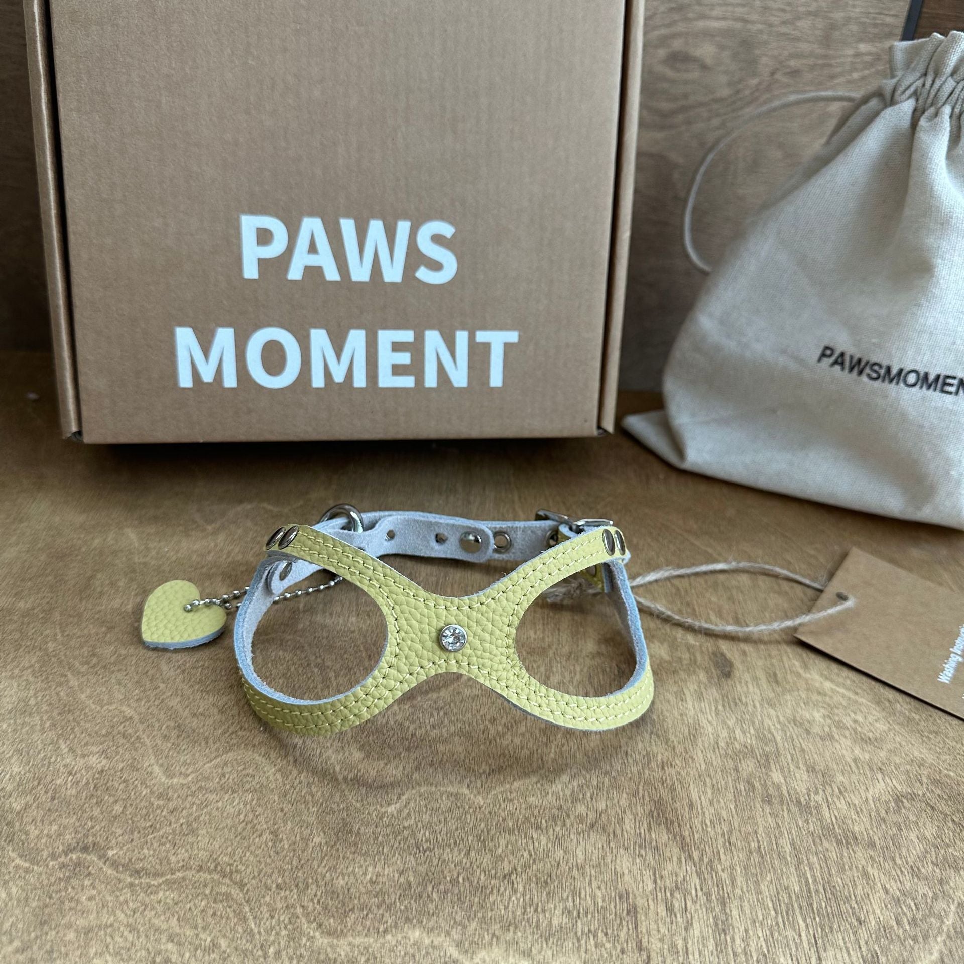 Genuine Leather Lightweight Pet Harness Cute Glasses Shaped Puppy Vest Harness with Heart Tag Adjustable Small Dog Cat Walking Harness