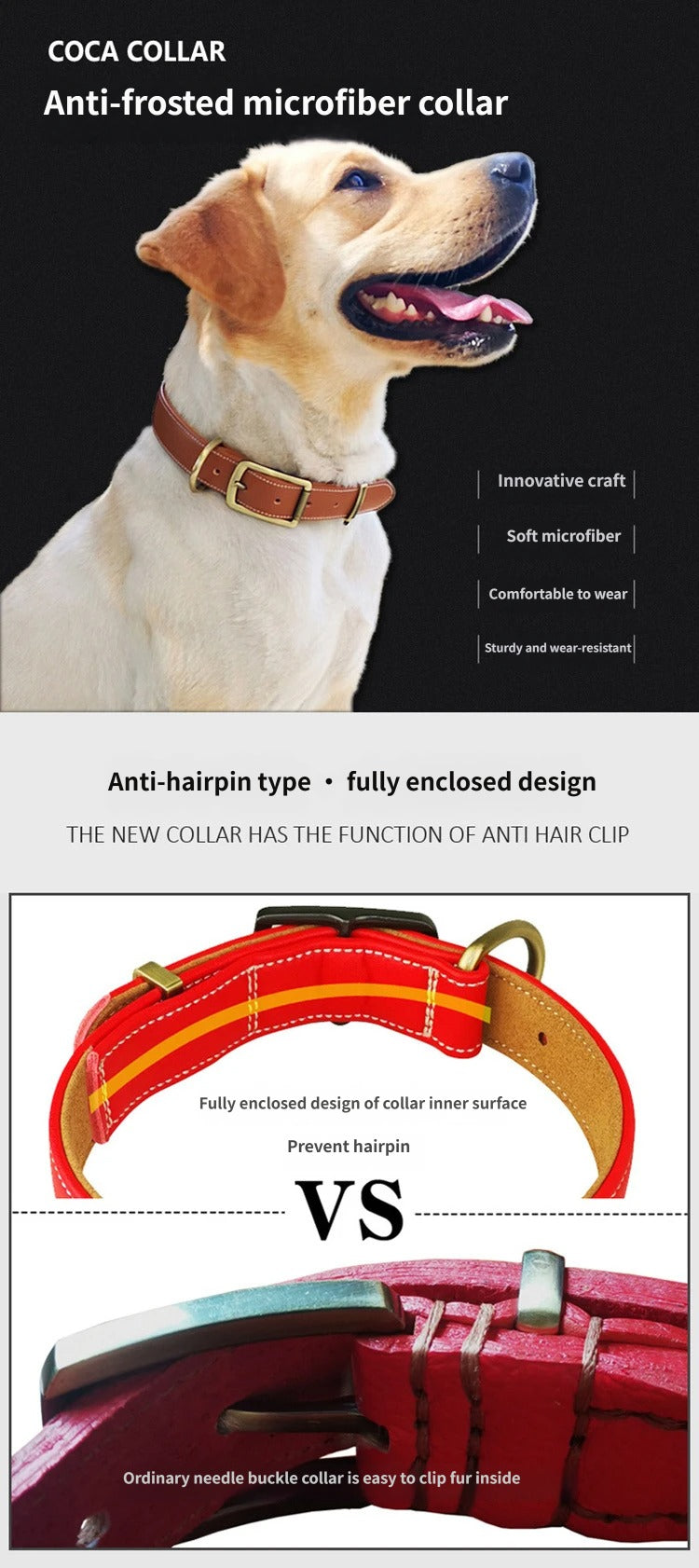 Soft Microfiber Leather Dog Collar Fully Enclosed Design to Prevent Fur Snagging Adjustable heavy duty no pull Pet Collar