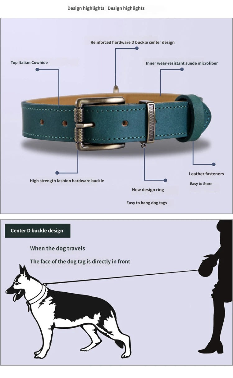 Premium Genuine Leather Dog Collar Italian Full-Grain Cowhide Collar with Vintage Metal Hardware Heavy Duty Anti-Pull Dog collar