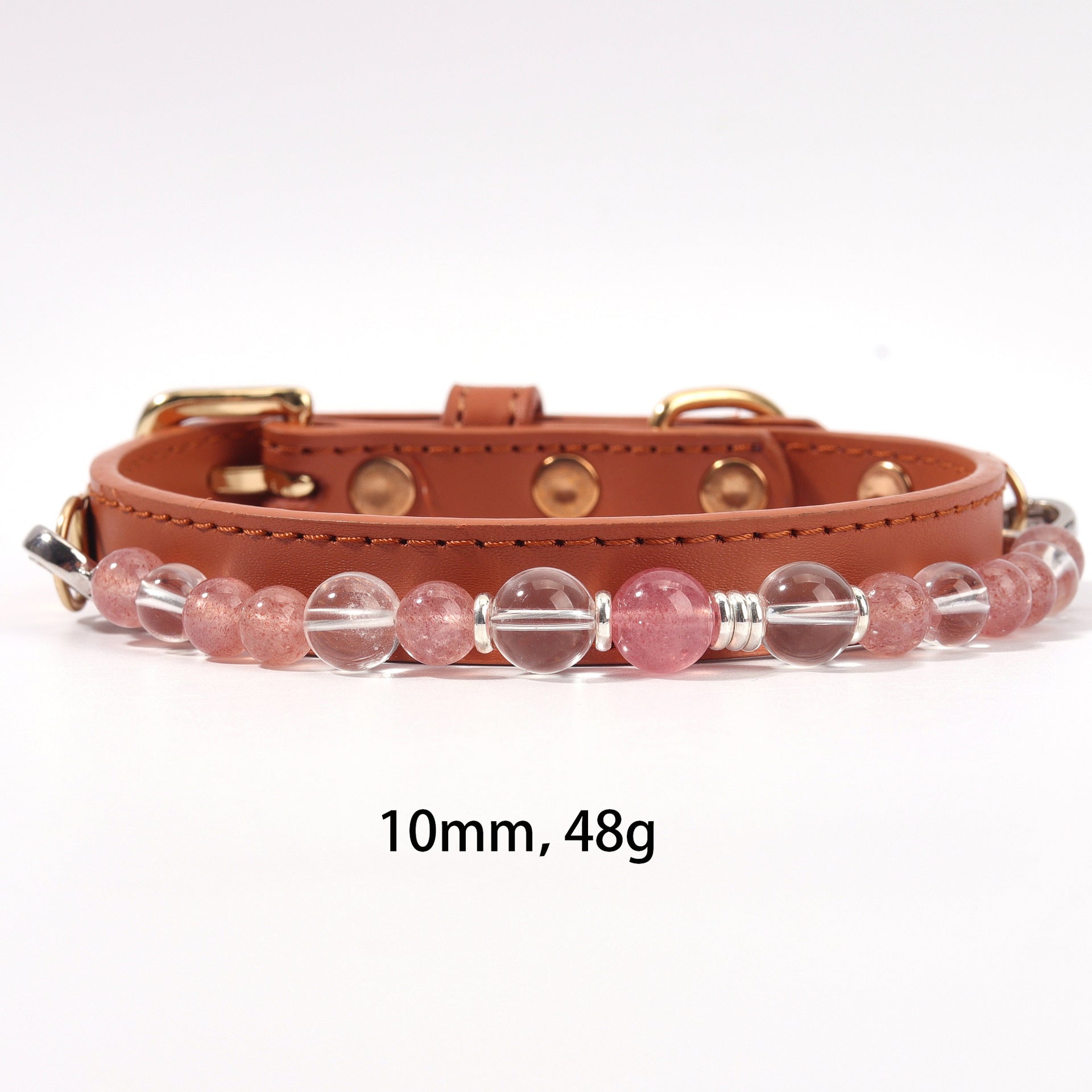 The collar strap is crafted from soft PU leather, adorned with beads made of genuine natural crystal.