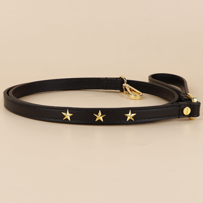 Genuine Leather Dog Leash with Gold Star Studs Luxury Soft Leather Puppy Walking Lead Pet Leash for Small Medium large Dogs