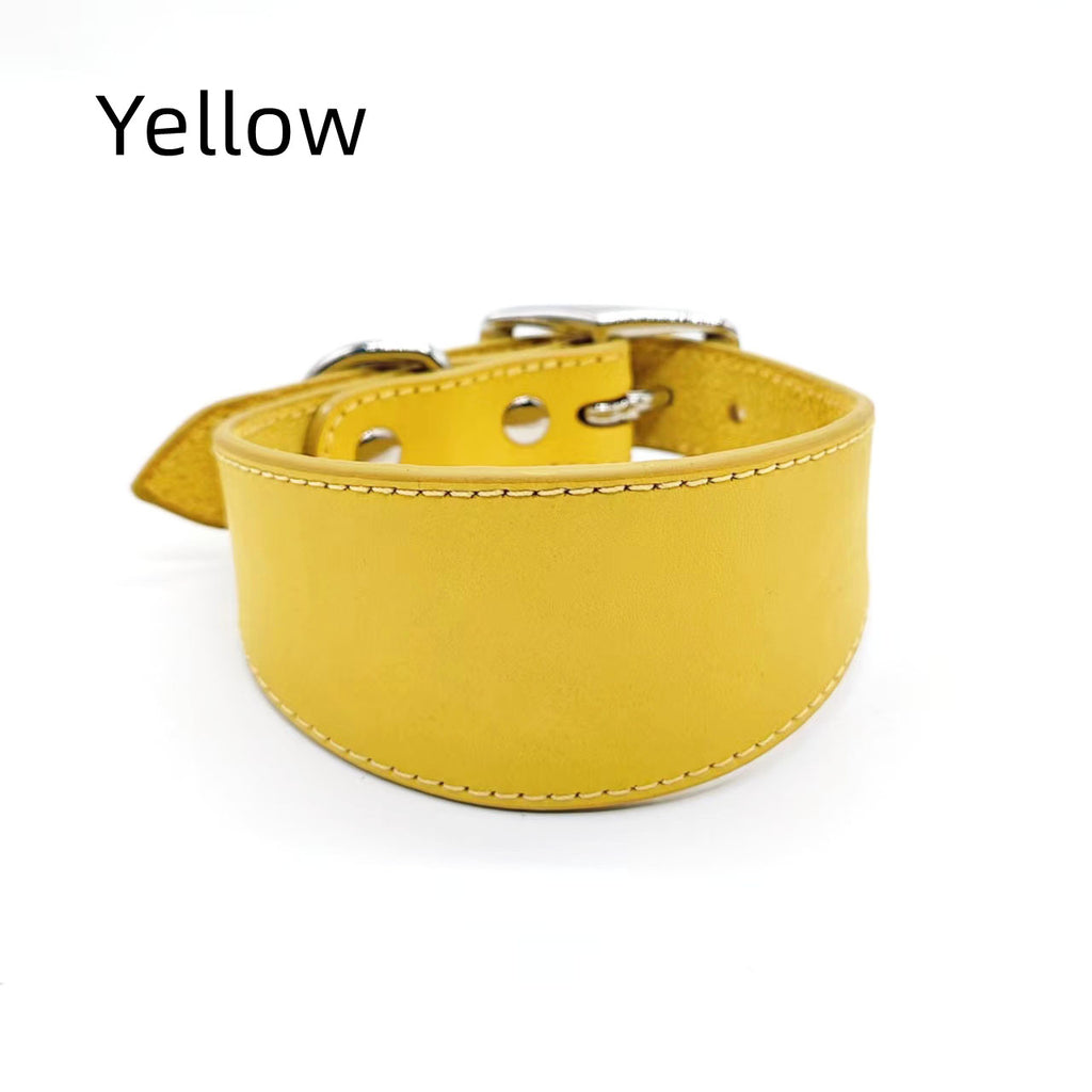 Wide Cowhide Leather Dog Collar Adjustable Heavy Duty Anti-Pull Shock Resistant Collar Soft Wide Neck Collar for Greyhound Whippet Long Neck Breeds
