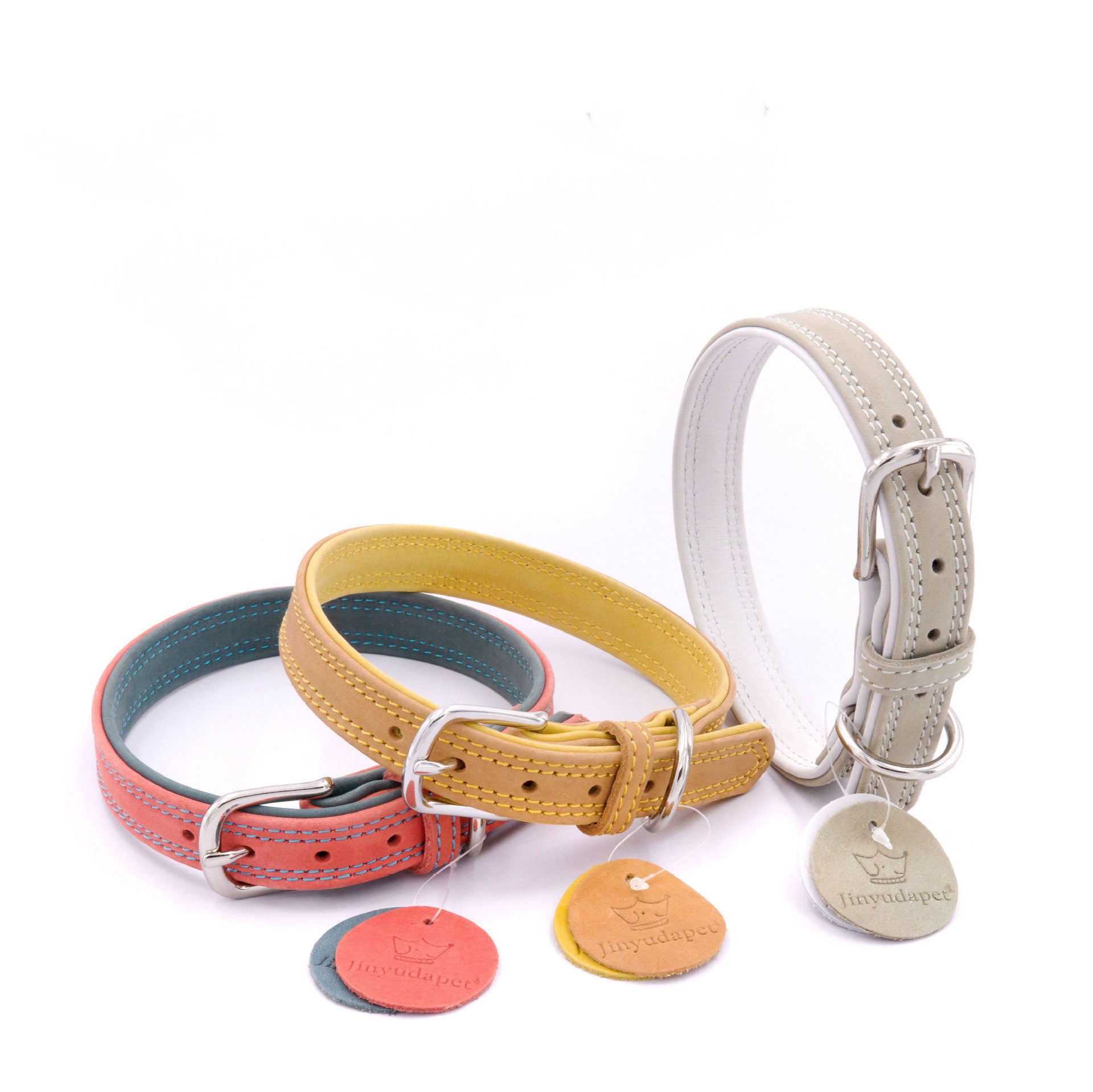Frosted Genuine Leather Dog Collar and Leash Two-Tone Contrast Design Dog Leash with Dual Hooks dog walking collar and leash