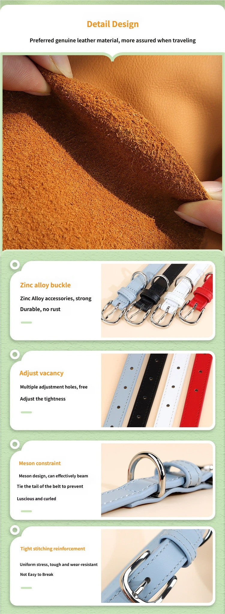 Genuine Cowhide Leather Dog Collar Adjustable Walking Collar for small to Medium Dogs no-pull heavy duty pet collar