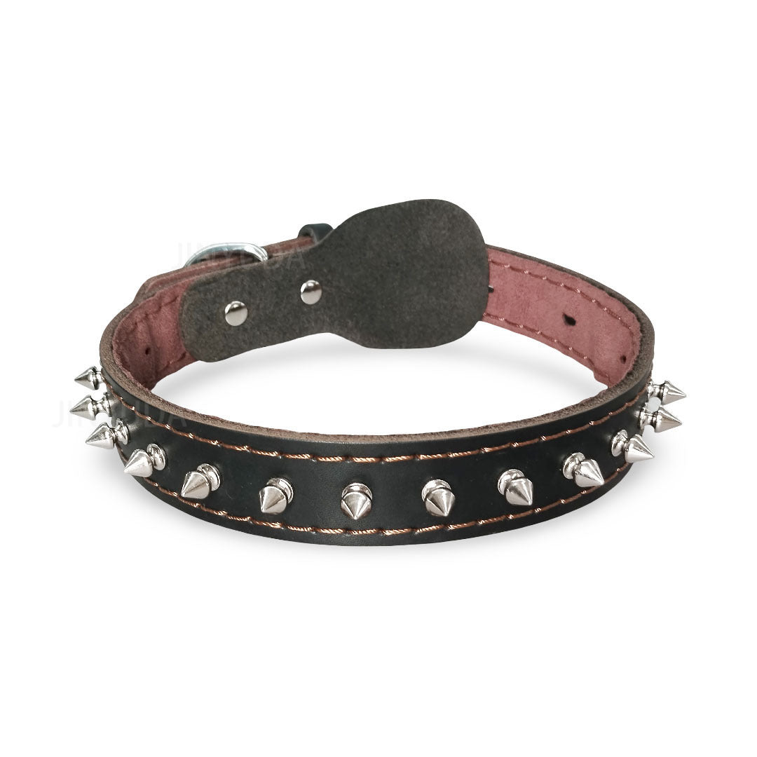 Genuine Leather Spiked Dog Collar Anti-Bite Heavy Duty Wide Dog Collar with Metal Spikes Adjustable Sturdy Leather Collar