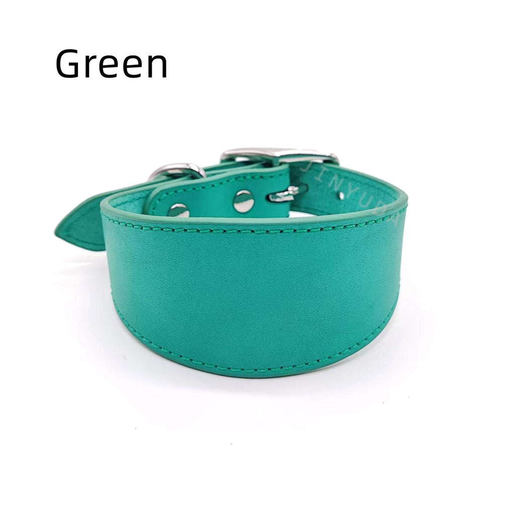 Wide Cowhide Leather Dog Collar Adjustable Heavy Duty Anti-Pull Shock Resistant Collar Soft Wide Neck Collar for Greyhound Whippet Long Neck Breeds