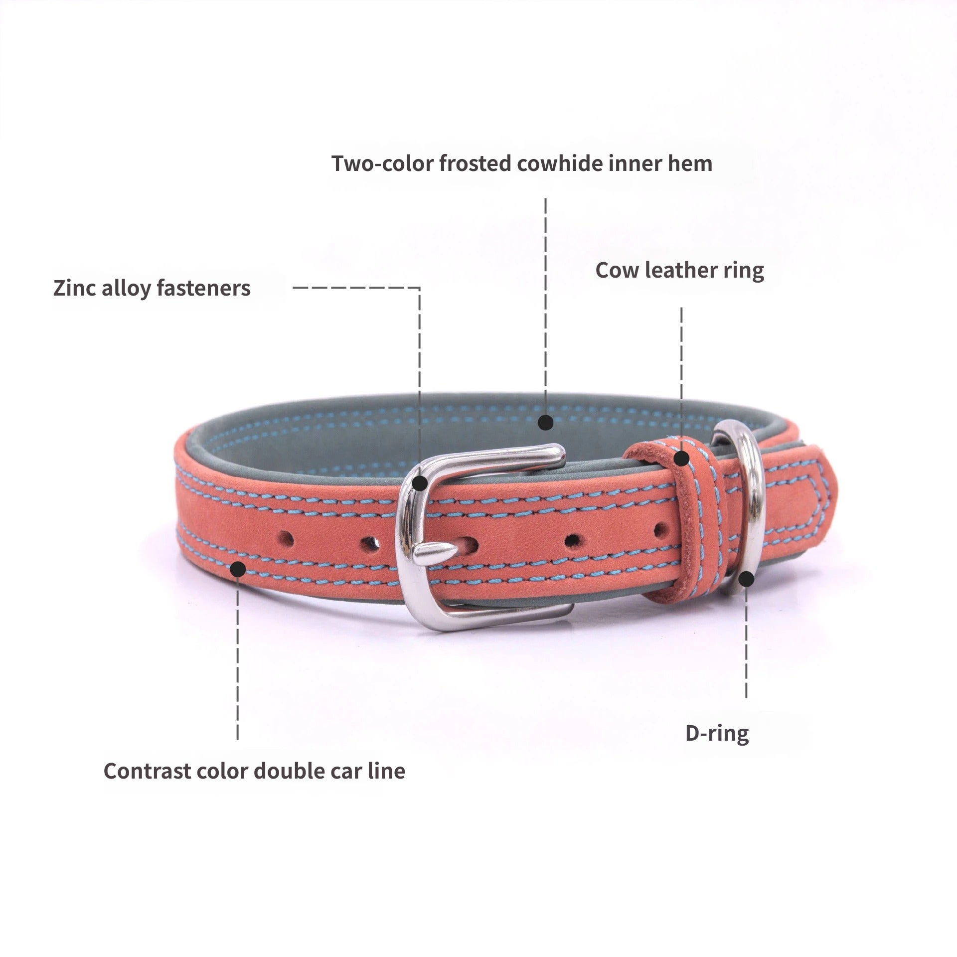 Frosted Genuine Leather Dog Collar and Leash Two-Tone Contrast Design Dog Leash with Dual Hooks dog walking collar and leash