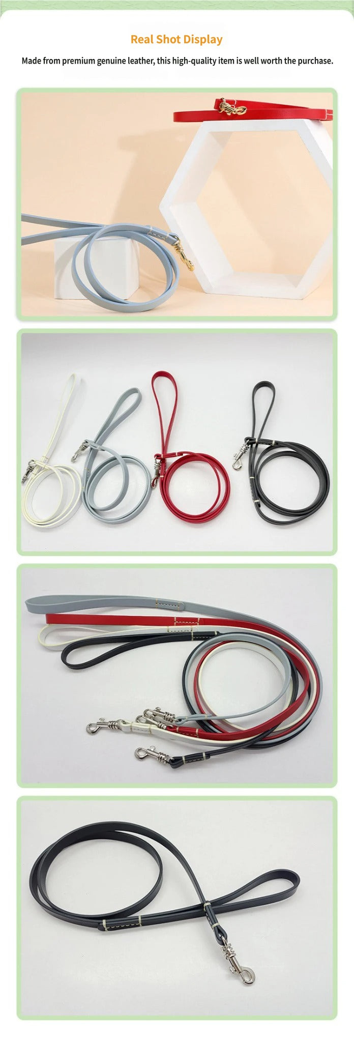 classic Genuine Leather Dog Leash Heavy Duty Soft Real Leather Puppy walking Leash for Small Medium Large Dogs