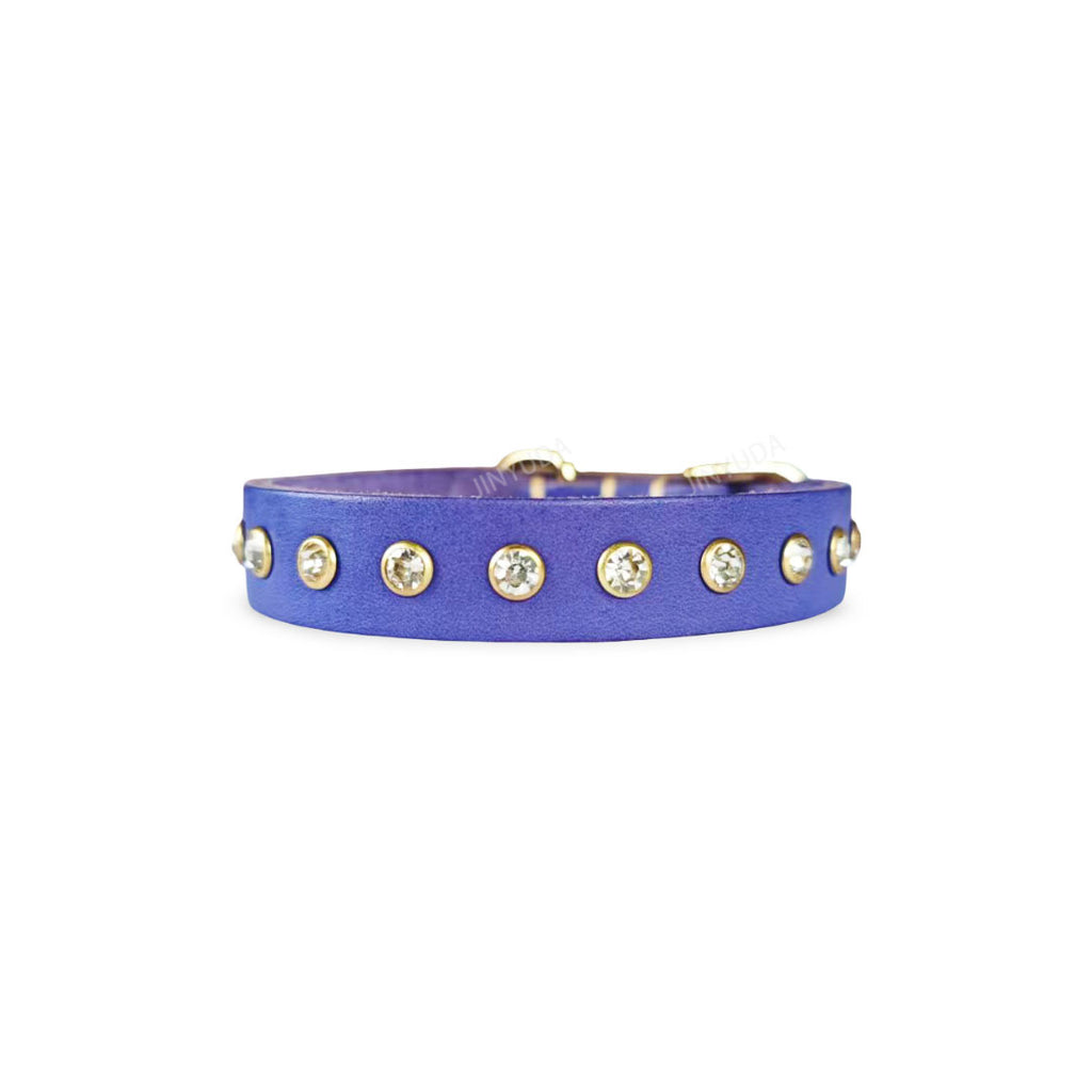 Genuine Leather Dog Collar with  Rhinestone Adjustable Soft Leather Pet Collar Durable no-pull Walking Collar for Small Dogs & Cats