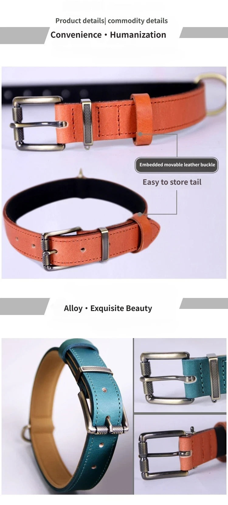 Premium Genuine Leather Dog Collar Italian Full-Grain Cowhide Collar with Vintage Metal Hardware Heavy Duty Anti-Pull Dog collar