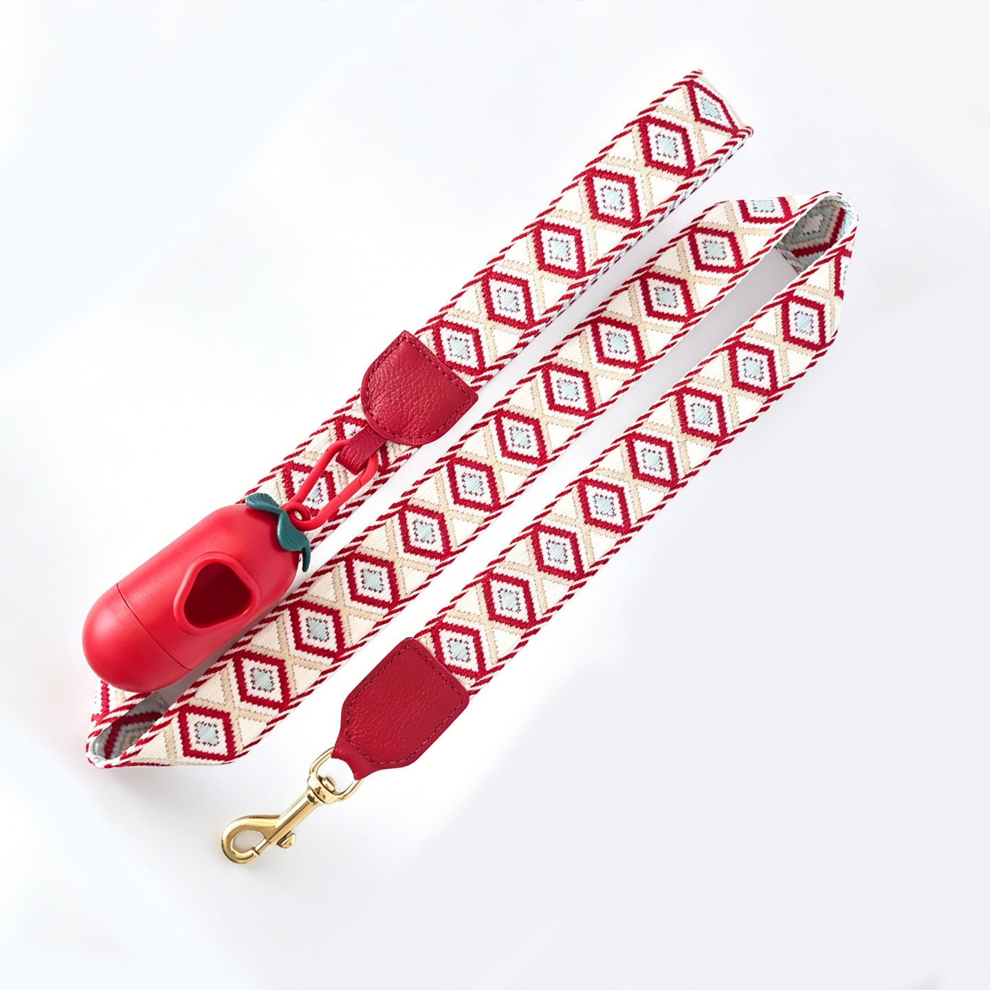 genuine Leather with 3.8cm wide webbing Dog Collar and Leash Geometric Woven Adjustable Pet Collar dog Walking Collar Leash