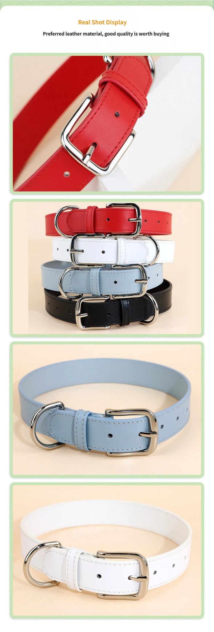 3cm wide Genuine Leather Dog Collar Adjustable Walking Collar for small to Medium Dogs no-pull heavy duty pet collar