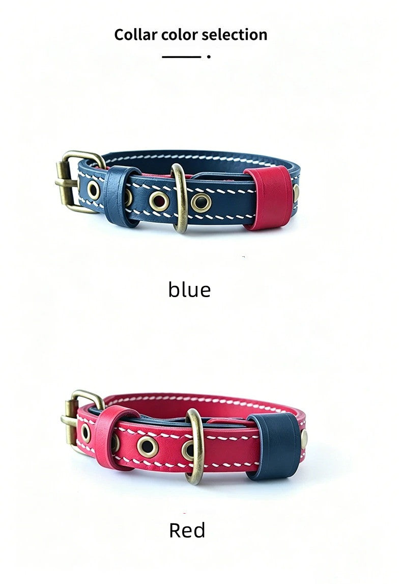 Double Layer Genuine Leather Dog Collar Adjustable Anti-Pull Dog Collar Heavy Duty Leather Pet Collar for Medium Large Dogs