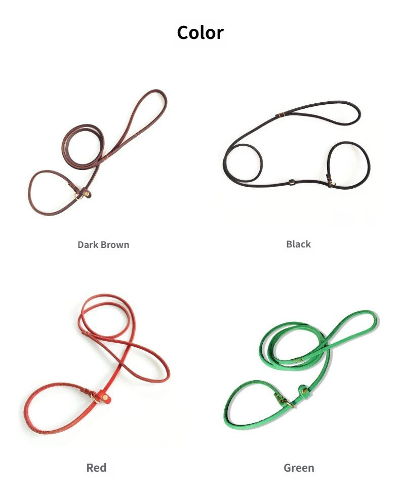 Genuine Leather Slip Lead Dog Leash Handmade Cowhide Training Dog Lead Adjustable Anti‑Pull Puppy Walking Control Leash for Small Medium Dogs