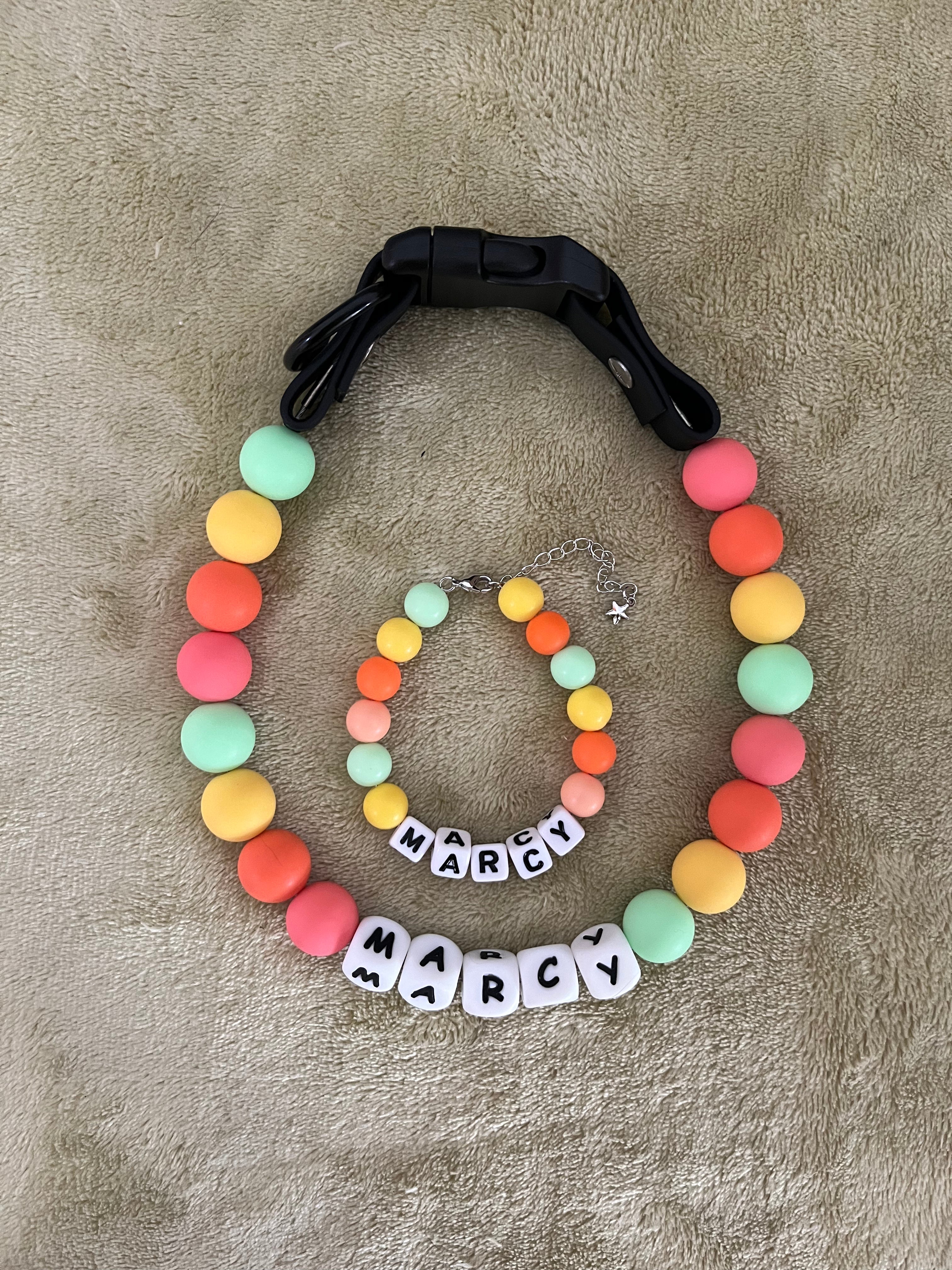 pet Beaded Name collar with friendship bracelet set Custom dog Collar with Beads DIY Name Dog necklace dog Pearl Beaded Collar