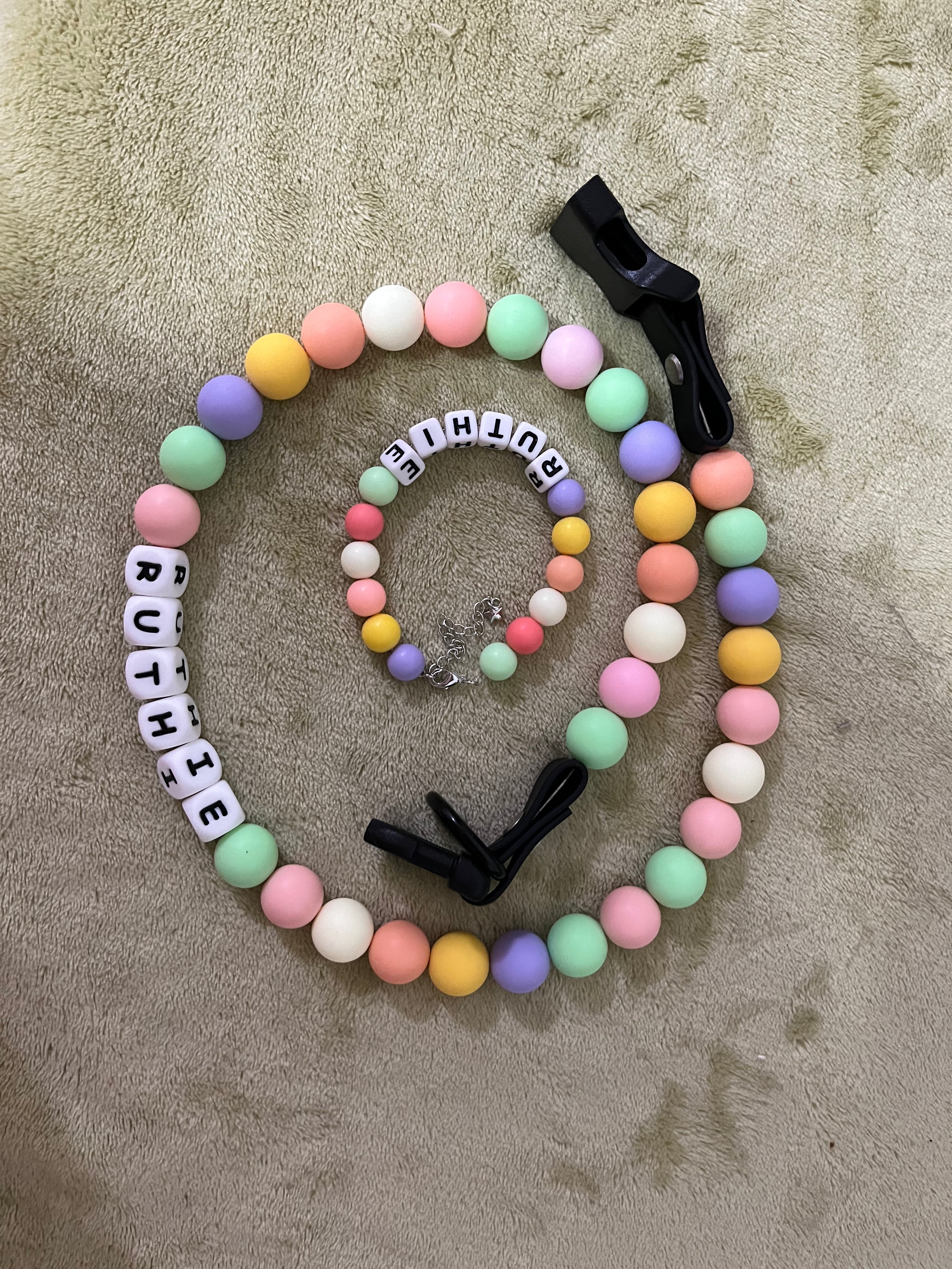 pet Beaded Name collar with friendship bracelet set Custom dog Collar with Beads DIY Name Dog necklace dog Pearl Beaded Collar